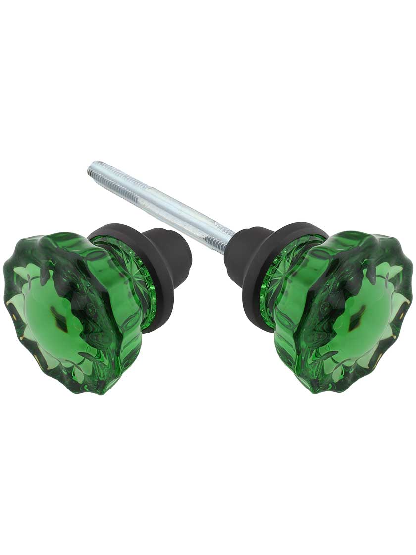 Pair of Emerald Fluted Crystal Glass Door Knobs House of Antique Hardware